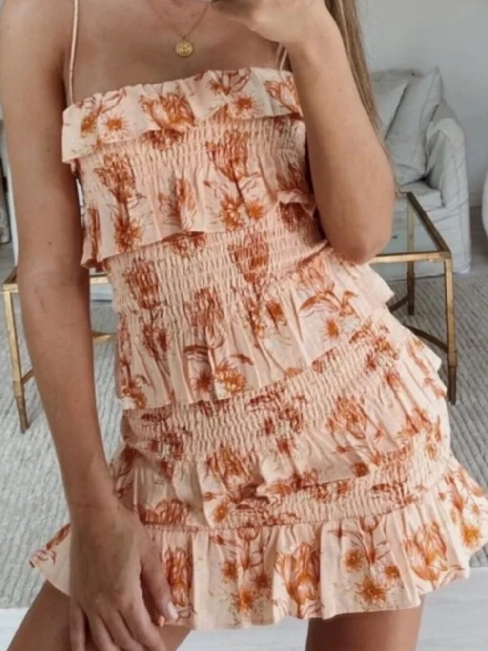 Sabo Skirt Pink Floral Ruffled Mini Dress
